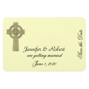 Celtic Cross in Gold and Ivory Save the Date Magnet