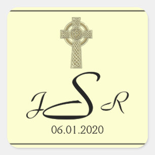 Celtic Cross in Gold Ivory Monogram Sticker