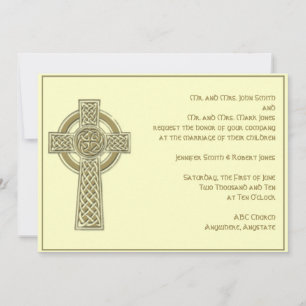 Celtic Cross in Gold Ivory Wedding Invitation