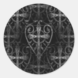 Celtic cross in heart gothic crypt door classic round sticker