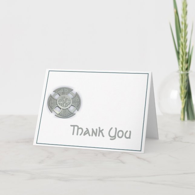 Celtic Cross in Silver and White Thank You (Front)
