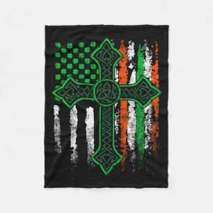 Celtic cross irish american flag st patrick's day fleece blanket