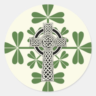 Celtic Cross Irish Shamrocks St. Patricks Day Classic Round Sticker