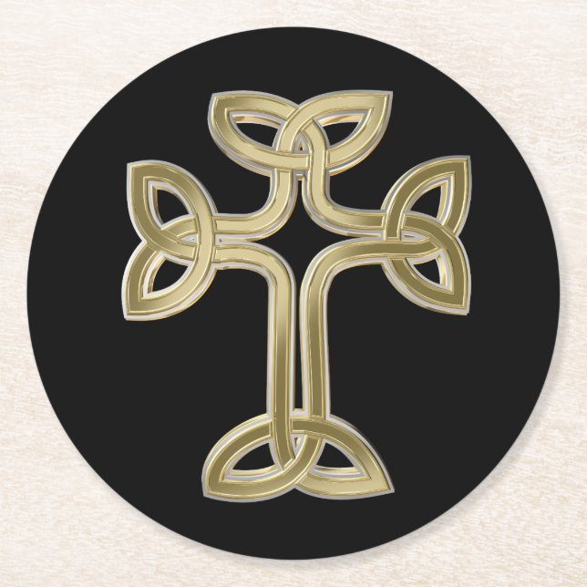 Celtic cross knot round paper coaster (Front)