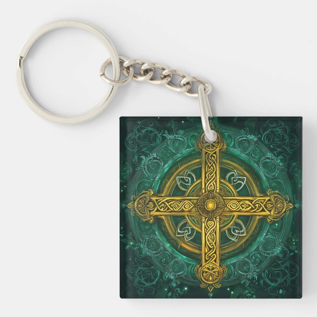 Celtic Cross Logo #6 Digital Art Key Ring (Front)
