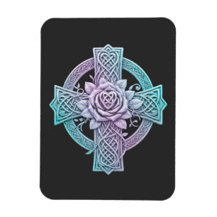Celtic cross, pastel colors, rose in the center magnet