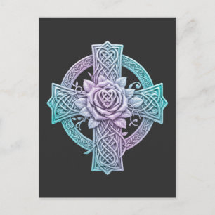Celtic cross, pastel colors, rose in the center postcard
