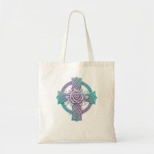 Celtic cross, pastel colors, rose in the center tote bag