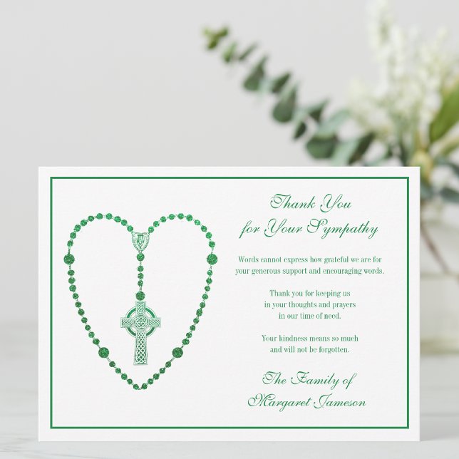 Celtic Cross Rosary Funeral Sympathy Thank You Card (Creator Uploaded)