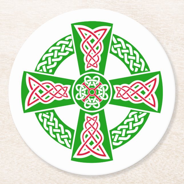 Celtic cross round paper coaster (Front)