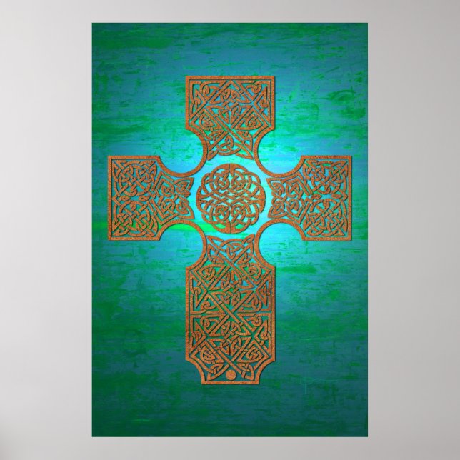 Celtic Cross: Rust on Teal Poster (Front)