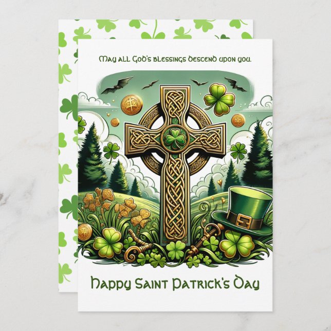 Celtic Cross: Saint Patrick's Day Celebration Holiday Card (Front/Back)