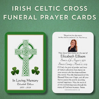 Celtic Cross Shamrocks Funeral Memorial Prayer