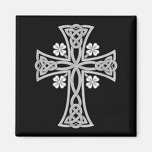 Celtic Cross Shamrocks Vintage St Patricks Day Art Magnet