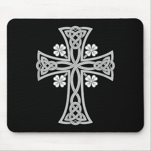 Celtic Cross Shamrocks Vintage St Patricks Day Art Mouse Pad
