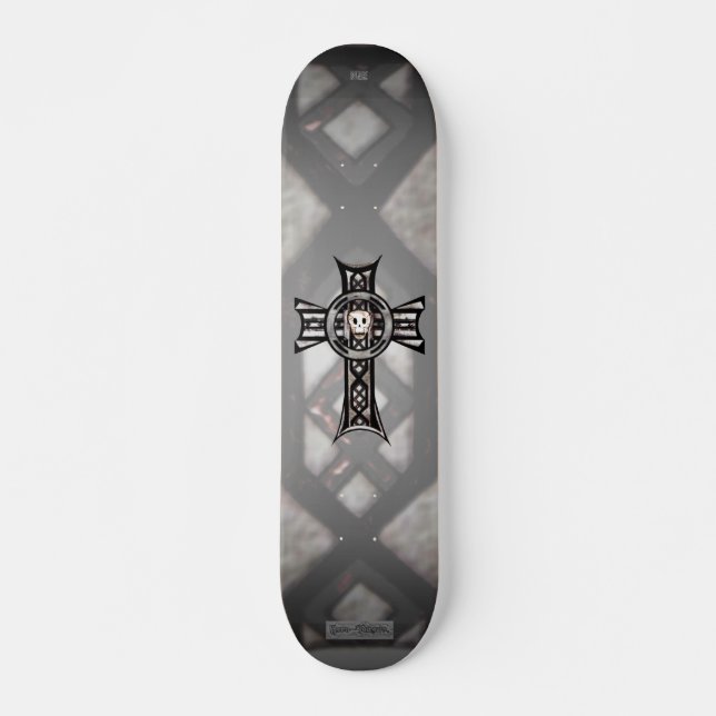 Celtic Cross & Skull (Silver) Skateboard (Front)