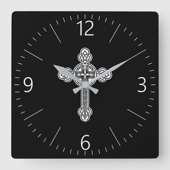 Celtic cross square wall clock (Front)