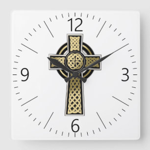 Celtic cross square wall clock
