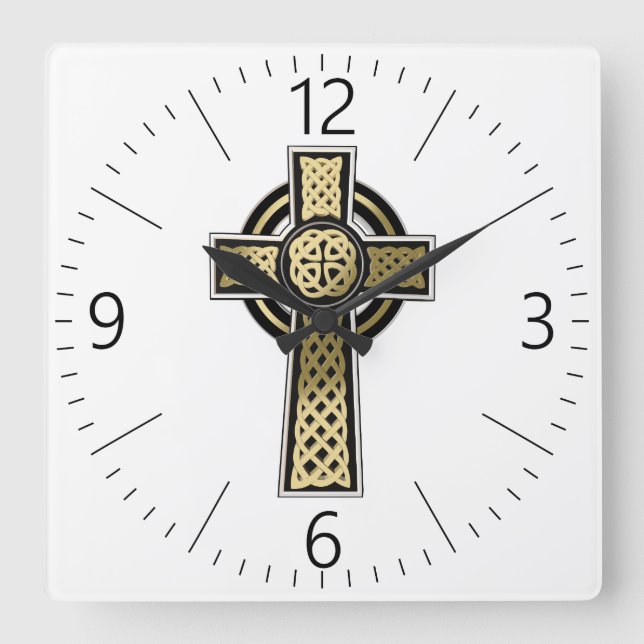Celtic cross square wall clock (Front)