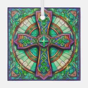 Celtic Cross Style Suncatcher Stained Glass Design Glass Tree Decoration