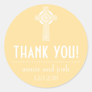 Celtic Cross Thank You Labels (Gold / White)