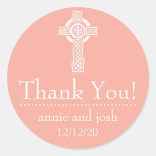 Celtic Cross Thank You Labels (Peach / White)