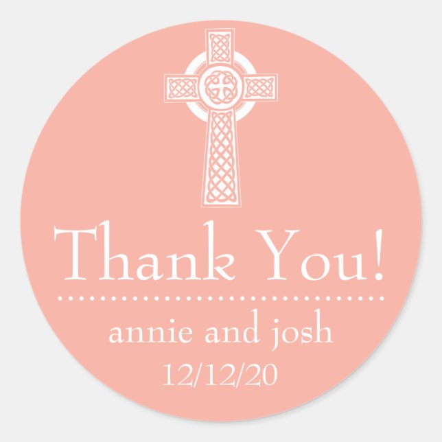 Celtic Cross Thank You Labels (Peach / White) (Front)