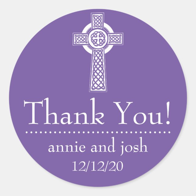 Celtic Cross Thank You Labels (Plum / White) (Front)