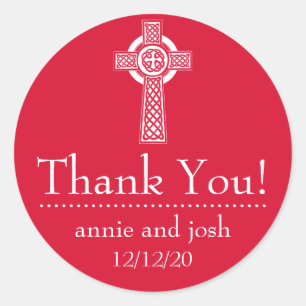 Celtic Cross Thank You Labels (Red / White)