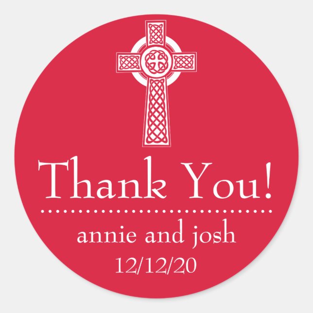 Celtic Cross Thank You Labels (Red / White) (Front)