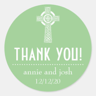 Celtic Cross Thank You Labels (Sage Green / White)