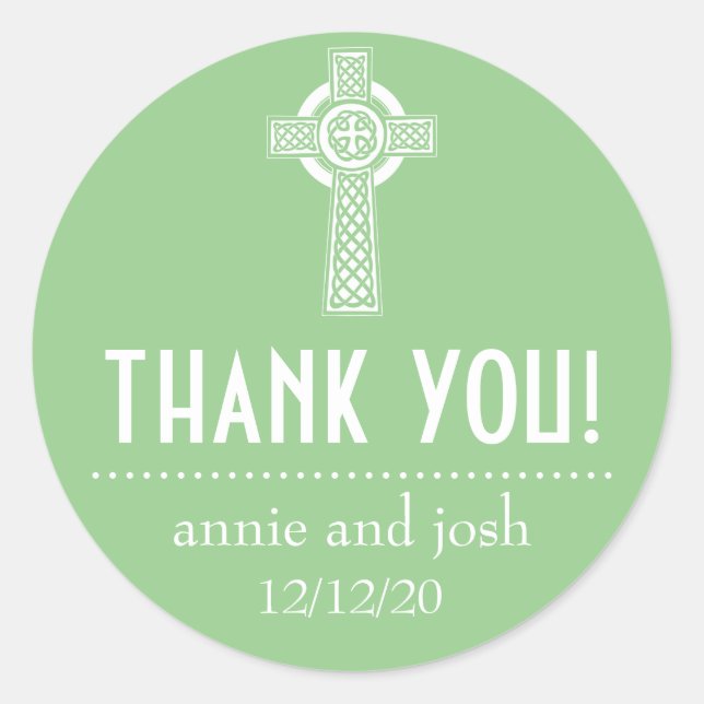 Celtic Cross Thank You Labels (Sage Green / White) (Front)