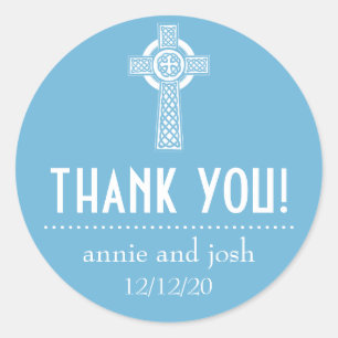 Celtic Cross Thank You Labels (Sky Blue / White)