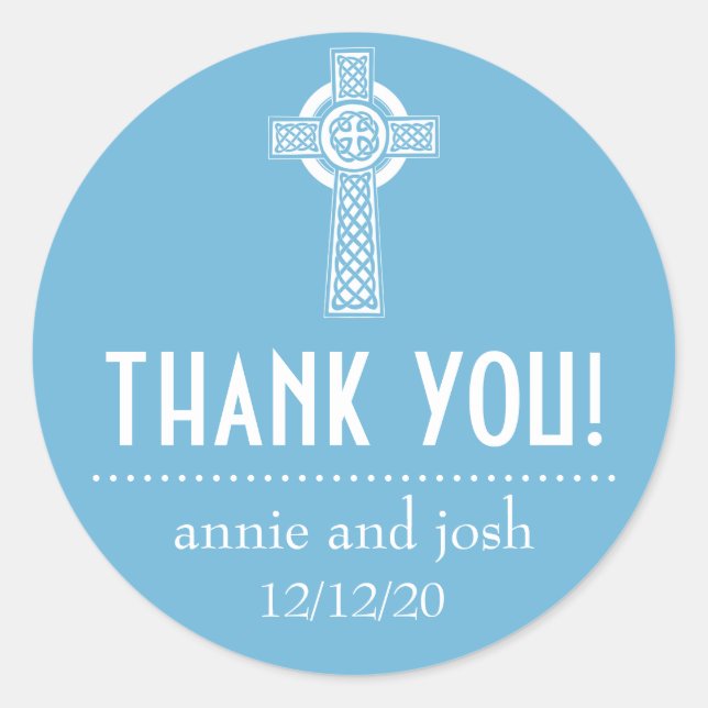 Celtic Cross Thank You Labels (Sky Blue / White) (Front)