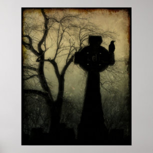 Celtic Cross With Crow Poster