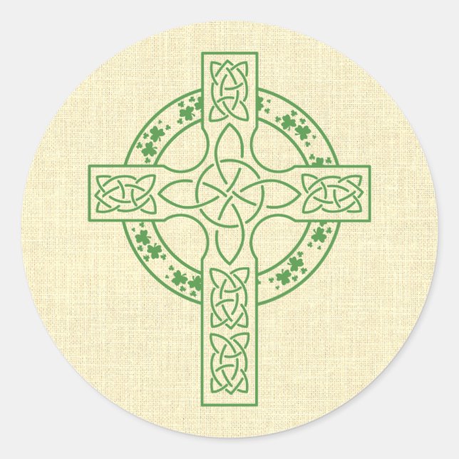 Celtic Cross With Shamrock Ring Classic Round Sticker (Front)