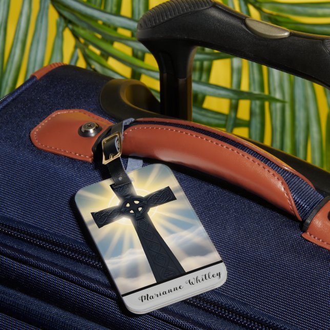 Celtic Cross with Sunshine Backdrop Luggage Tag (Front Insitu 1)