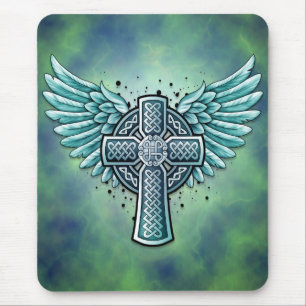 Celtic Cross With Wings (blue) Mouse Pad