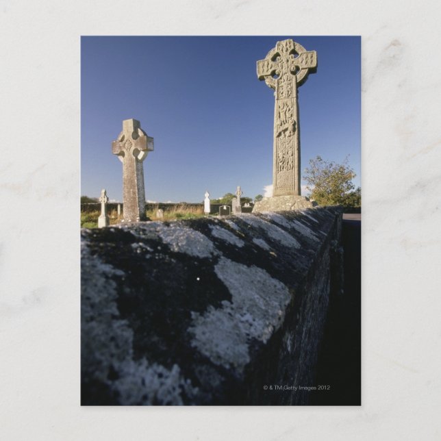 Celtic crosses in a graveyard, Davacliff, Postcard (Front)