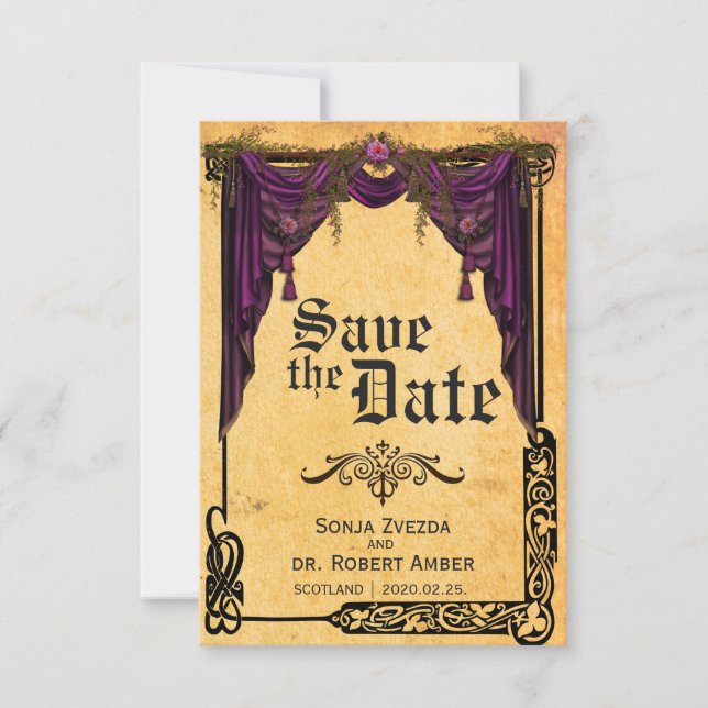 Celtic Curtain Wedding Save the Date invitation (Front)
