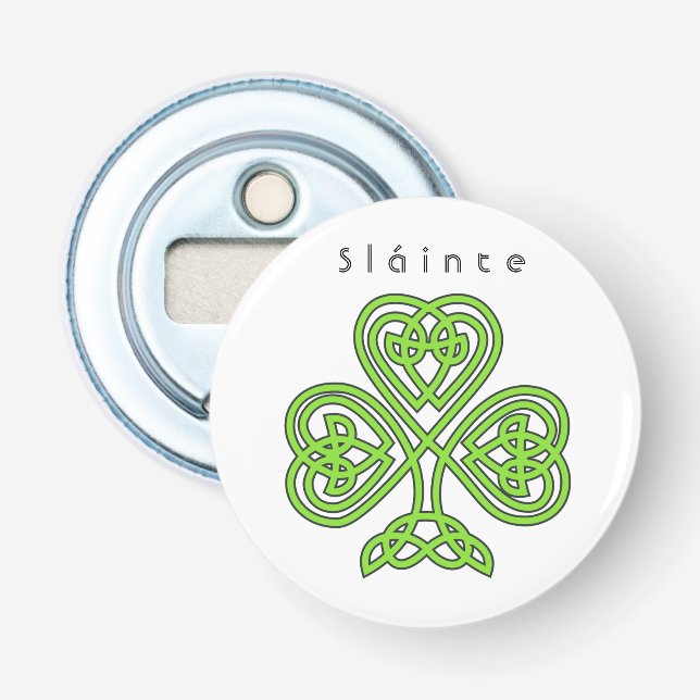 Celtic Design Shamrock St. Patrick's Day Slainte  Bottle Opener (Front)