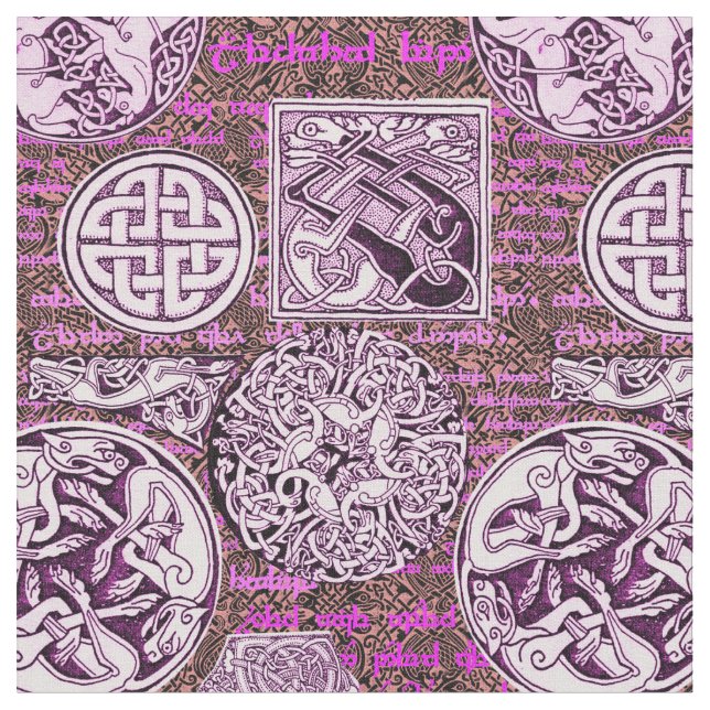 Celtic Dogs and Horses in Purple Fabric (Close Up)