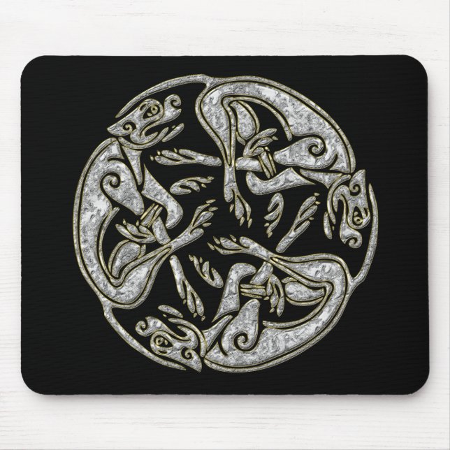 Celtic dogs traditional ornament gold and silver mouse pad (Front)