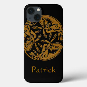 Celtic dogs traditional ornament wooden look iPhone 13 case