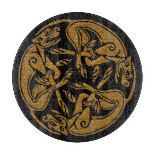 Celtic dogs traditional ornament wooden look cutting board