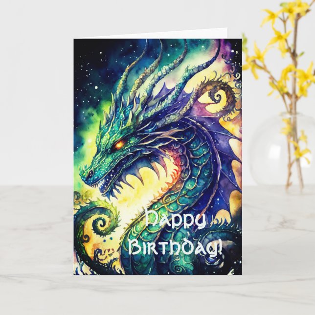 Celtic Dragon Birthday Greeting Card (Yellow Flower)