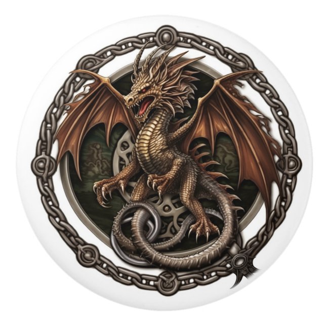 Celtic Dragon Ceramic Knob (Front)