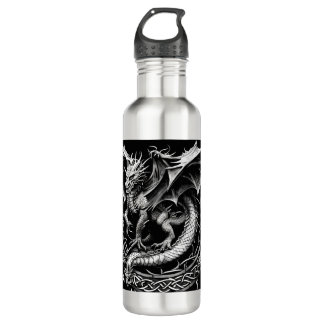 Celtic Dragon Elegance: Black & Grey Abstract Tatt 710 Ml Water Bottle