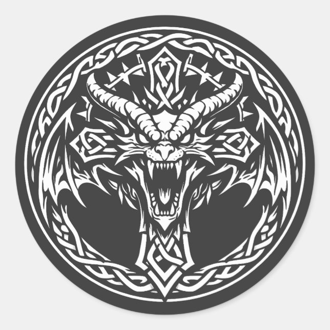 Celtic Dragon Emblem by BurnsInHell Classic Round Sticker (Front)