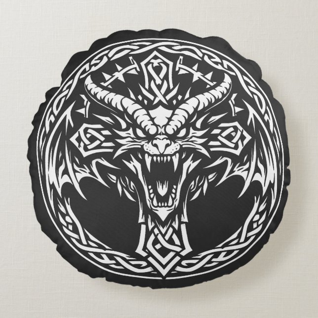 Celtic Dragon Emblem by BurnsInHell Round Cushion (Front)